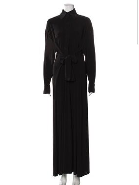 Norma Kamali Black Long Sleeve Maxi Shirt Dress with Waist Tie